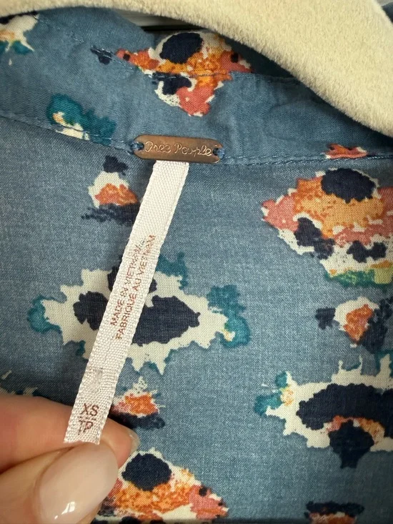 Free People Blue block print Tiered Maxi Dress boho - Picture 2 of 2